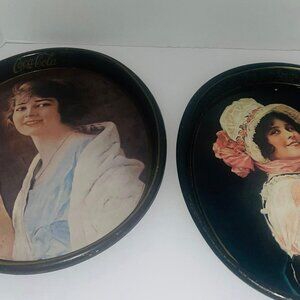 VINTAGE... set of 2-- Oval Tin Serving COCA COLA trays..Flapper&Betty Girls